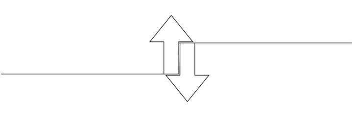 Aufkleber - Continuous one line drawing of arrow pointing up and down. Black thin line of two directions arrow icon isolated on white background. EPS10 vector illustration for banner, template, web, app, poster.