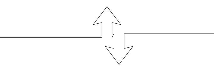 Aufkleber - Continuous one line drawing of arrow pointing up and down. Black thin line of two directions arrow icon isolated on white background. EPS10 vector illustration for banner, template, web, app, poster.