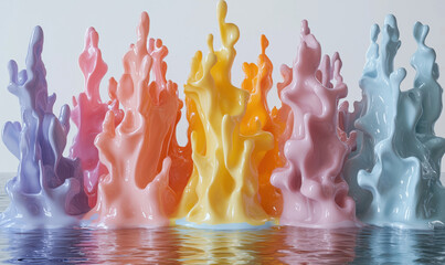 Poster - Colorful abstract liquid sculptures resembling flames in vibrant hues.