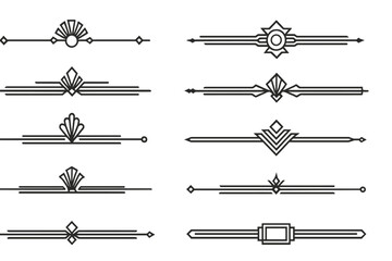 Poster - Vector illustration of decorative line art elements for graphic designs in a minimalist style featuring various shapes