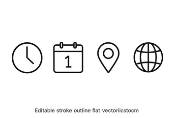 Poster - Clock calendar location pin and globe icons in flat vector illustration design for planning and travel activities
