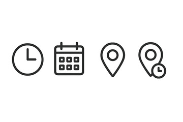 Poster - Vector illustration of time, calendar, and location symbols representing scheduling and planning