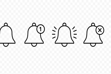 Poster - Flat vector illustration of three notification bells illustrating different states including alert, active, and inactive notifications