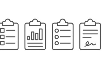 Aufkleber - Vector illustration depicting different types of clipboards with lists, charts, notes, and signatures for presentation or organization purposes