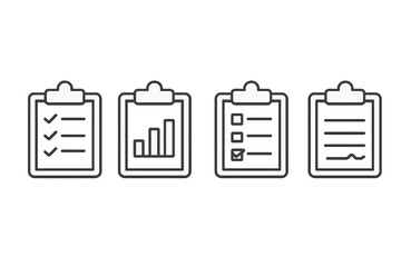 Poster - Collection of flat vector illustrations showing diverse clipboard designs for various tasks and data management purposes