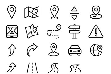 Poster - Flat vector illustration of navigation icons and symbols representing map, location, and travel activities