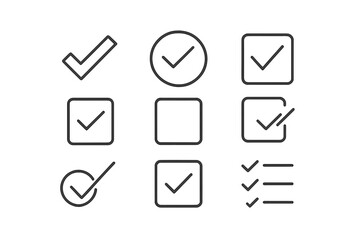 Fototapete - Various checkmark and checkbox designs for indicating tasks, approvals, and confirmations in flat vector illustration format