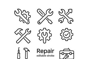 Poster - Collection of flat vector tools and repair icons for maintenance and fix services