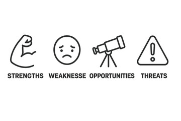 Poster - Exploring the concepts of strengths, weaknesses, opportunities, and threats in a flat vector style illustration for strategic analysis