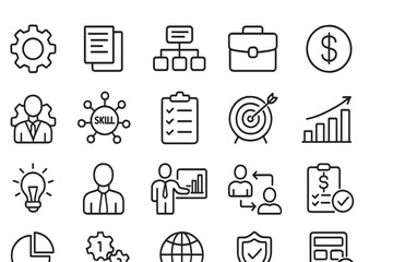 Poster - vector illustrations of business symbols representing teamwork, finance, and strategy for profession