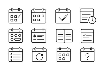 Poster - Vector illustration of various calendar icons depicting scheduling, planning, reminders, and tasks in a minimalist style