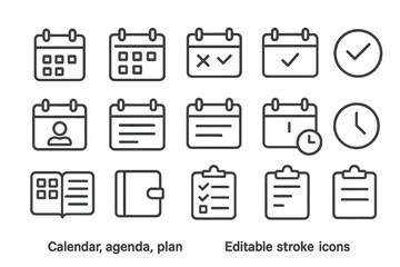 Poster - Calendar and agenda icons for planning and scheduling tasks and events in a streamlined design