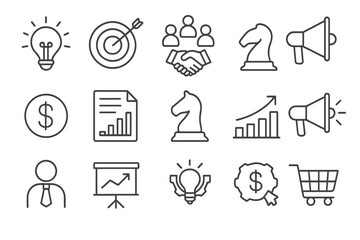 Aufkleber - Flat vector illustration depicting business concepts and strategies related to teamwork, growth, and financial success