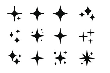 Poster - Creative collection of black star sparkles on a flat vector illustration background