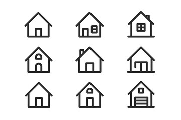 Poster - Various simple house designs in a flat vector illustration showcasing different styles and structures