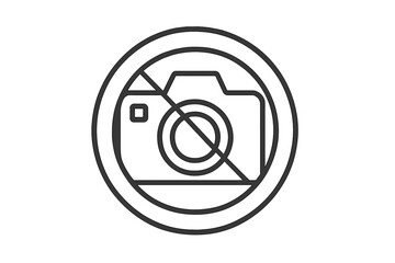 Poster - Flat vector illustration of a no photography symbol in a minimalist style showing a camera inside a crossed circle