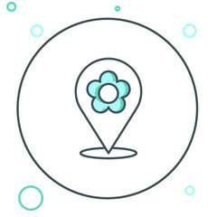 Poster - Line Location with flower icon isolated on white background. Colorful outline concept. Vector