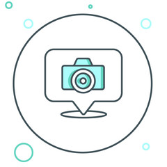 Poster - Line Photo camera icon isolated on white background. Foto camera. Digital photography. Colorful outline concept. Vector