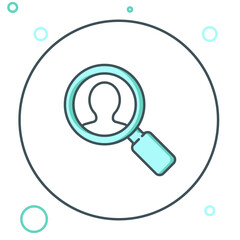 Poster - line magnifying glass for search a people icon isolated on white background. recruitment or selectio