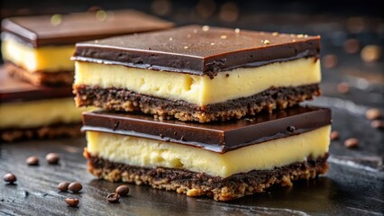 Poster - Decadent Chocolate and Custard Bars with a Crumbly Crust, a Sweet and Rich Treat for Any Occasion