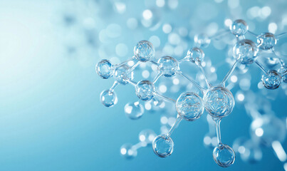 Poster - Molecular structure with transparent spheres on blue background representing scientific concepts.