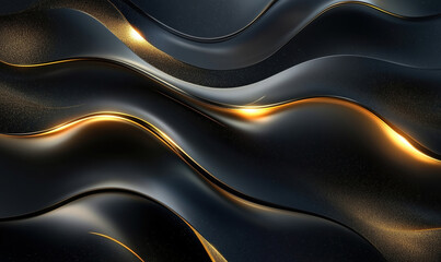 Poster - elegant black and gold abstract waves with shimmering highlights and smooth curves.