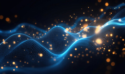 Poster - Abstract digital wave with glowing particles and blue light effects.
