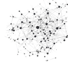 Poster - A neural network visualized as interconnected lines and nodes in a 3D space. isolated on white background .