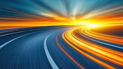Poster - Speeding highway with light trails at sunset