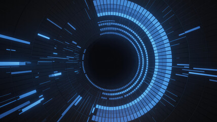 Poster - Abstract digital tunnel: A sleek digital tunnel, filled with radiating blue light and the allure of data. a futuristic perspective that evokes exploration.