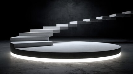 Poster - Dark room featuring a staircase with steps illuminated by soft light creating a mysterious and enigmatic pathway