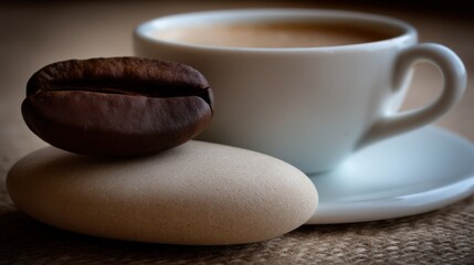 Poster - Cup of coffee beside a small piece of bread representing intentionality and financial growth in a cozy setting