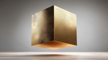 Poster - Floating gold cube representing a radiant token of truth inside a box with a unique concept of elegance and mystery