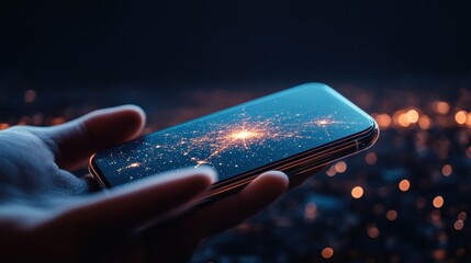 Poster - Smartphone displaying network connections global communication concept