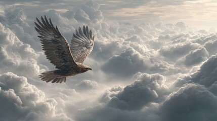 Poster - A majestic eagle soaring above a digital yuan cloud representing the intersection of nature and technology