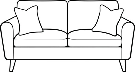 Wall Mural - chic sofa illustration with window backdrop in continuous line art drawing style ideal for showcasin