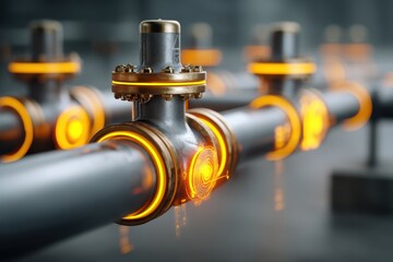 Poster - close-up shot of industrial pipeline with digital visualization, displaying advanced technology and 