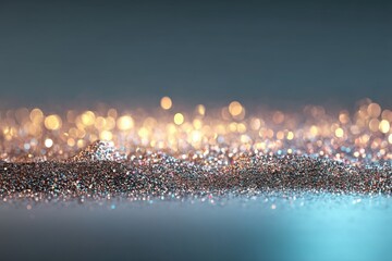 Poster - Abstract festive background with glittering shimmer. Celebration and New Year's Eve elegant concept, golden, silver, blue sequins and bokeh lights background