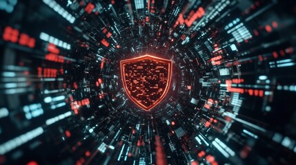 Poster - Digital shield protecting data in cyberspace tunnel
