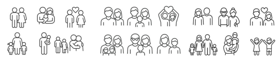 Fototapete - Collection of web icons representing diverse groups of people and relationships in a clean line style design