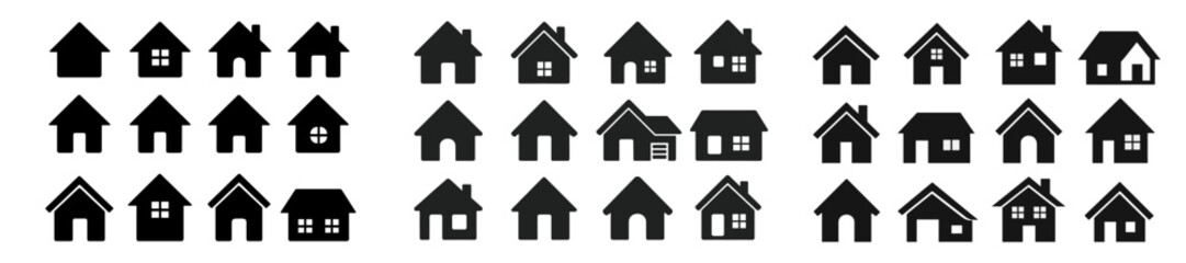 Leinwandbilder - Collection of web icons illustrating various house designs in simple line style for digital projects and layouts