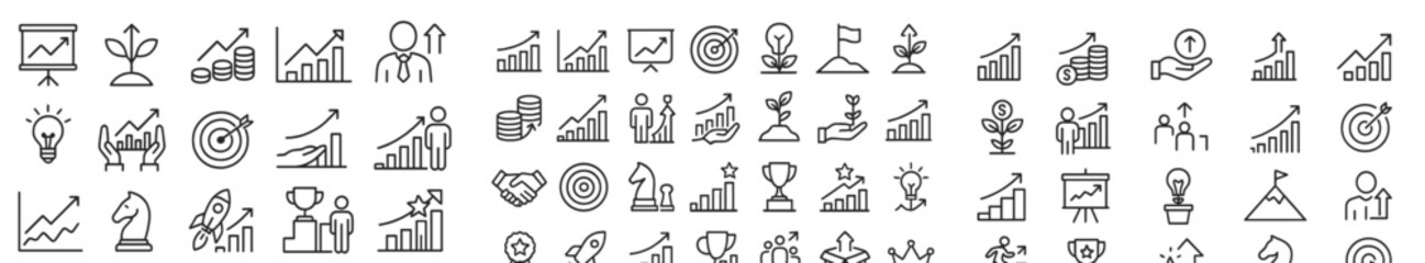 Leinwandbilder - Collection of web icons designed in line style illustrating various business and growth concepts for digital applications
