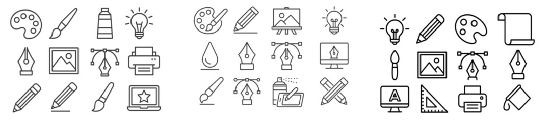 Aufkleber - Collection of line style web icons representing creative and digital design tools for artists and designers