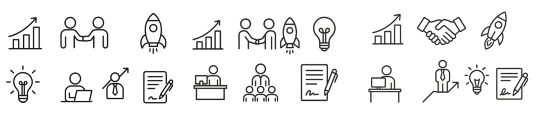 Fototapete - Set of web icons showcasing various business and technology concepts in line style for digital applications and websites