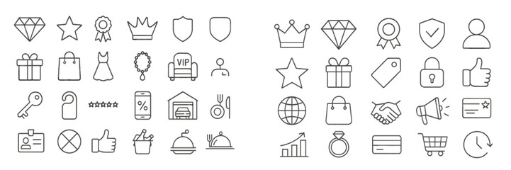 Aufkleber - Collection of web icons designed in line style featuring various symbols for navigation and identification