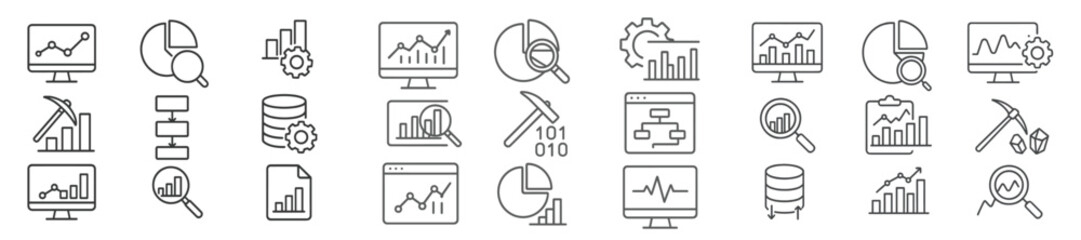 Poster - Collection of line style web icons representing various data and analysis concepts for digital projects and applications