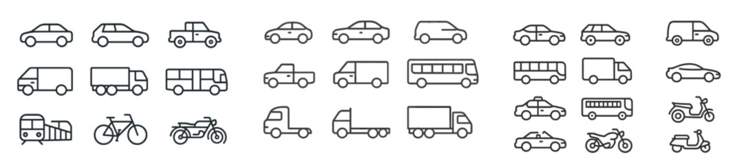 Fototapete - Collection of transport web icons depicted in line style for diverse vehicle representation in digital applications