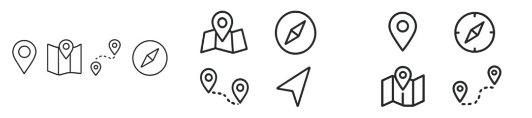 Poster - Set of web icons designed in line style representing navigation, maps, and location features for digital applications and websites