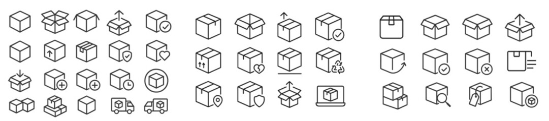 Fototapete - Set of web icons depicting various box and package designs for logistics and shipping applications in a clean line art style