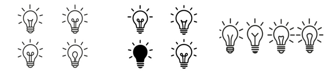 Fototapete - Collection of line style web icons featuring light bulbs for designs and creative projects